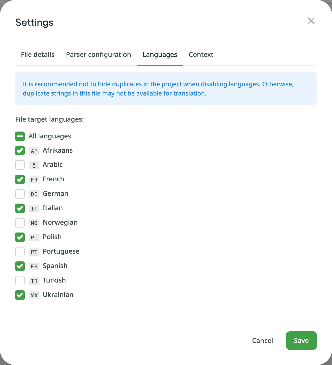 File Target Languages