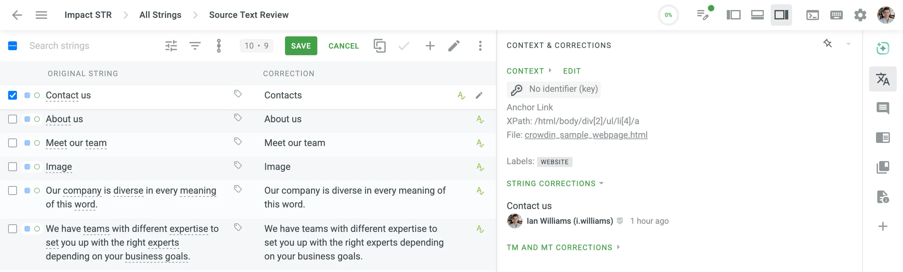 Corrected Text in the Editor Review Mode