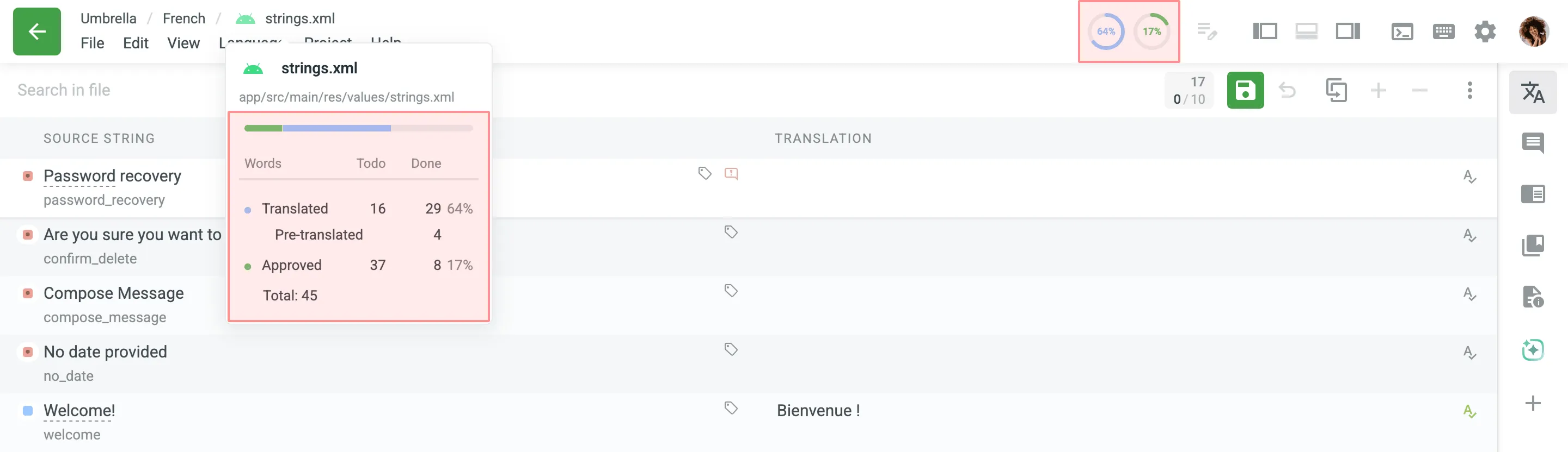 Translation Progress Indicators